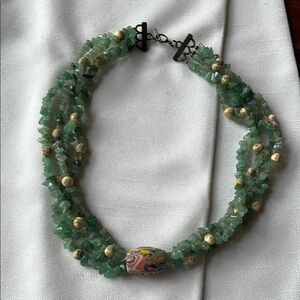 Green Beaded Necklace with Multicolor Accent